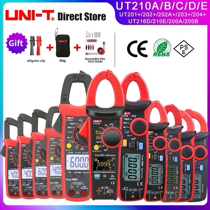 Uni-T Digital Clamp Meter Dc Ac Voltage Ac Dc Misuratore Di Corrente Auto Range Multimetro Ut210A/210B/210C/210D/210E Ut204 + 203 + 202A +