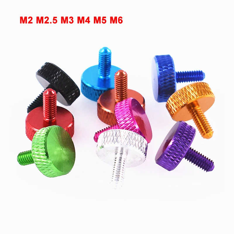 

Knurled-Head Thumb Screws M2 M2.5 M3 M4 M5 M6 Aluminum Alloy Anodized Manual Adjustment Bolts DIY Parts For PC Computer Case