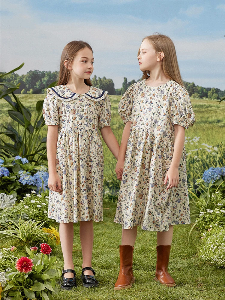 

2023 Party Dress for Kids Girl Summer Floral Dresses Teenage Junior Girls Infant Vintage Printed Frocks Children Clothes Costume