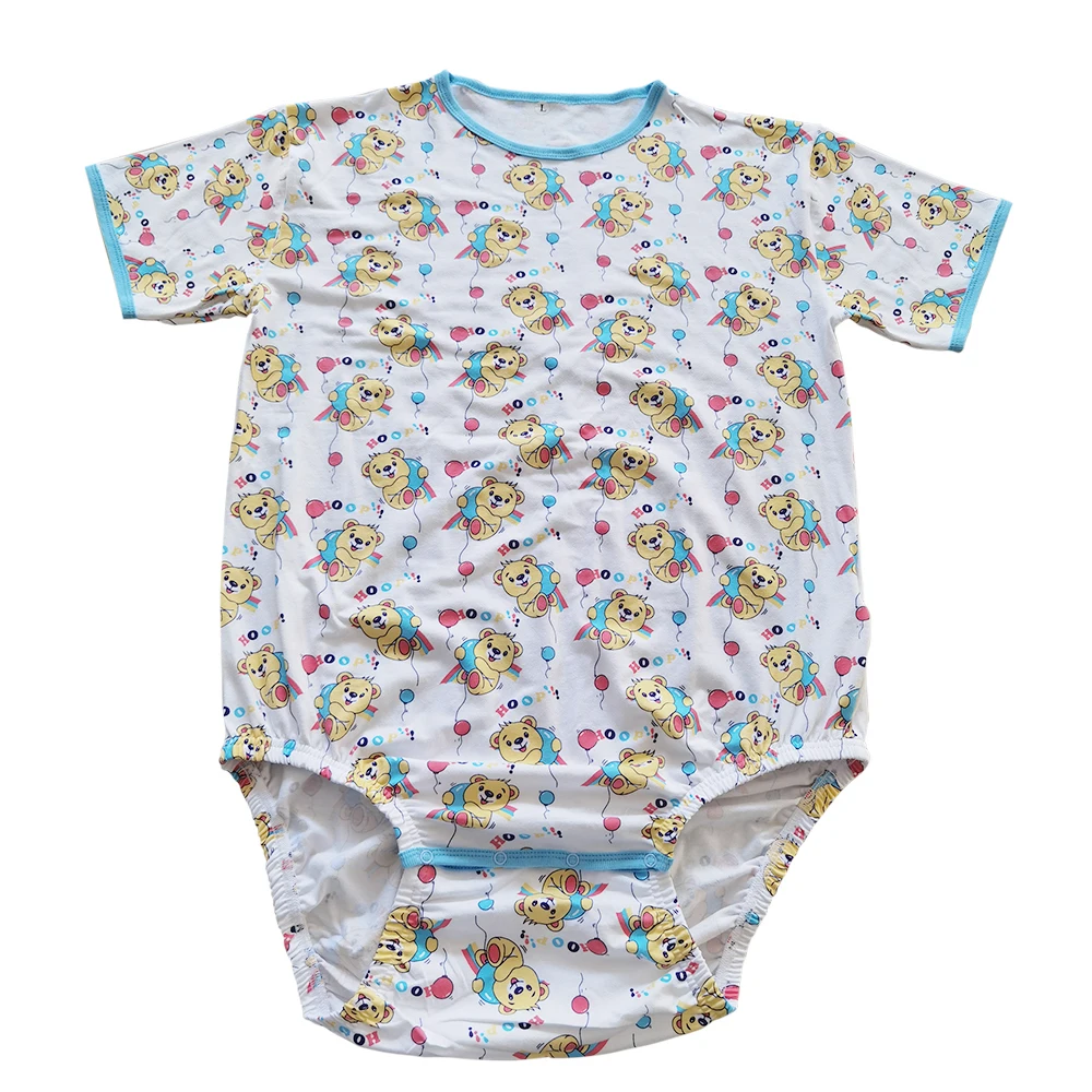 Little bear snap crotch bodysuit Adult baby cotton romper sissy ABDL diaper onesie