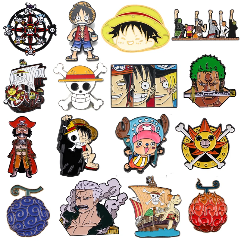 Фото Эмалированная булавка в японском стиле аниме, милая булавка Luffy на лацкан, булавка в виде дьявола, фрукты, броши для рюкзака, манга, значки, ювелирные изделия, аксессуары №1