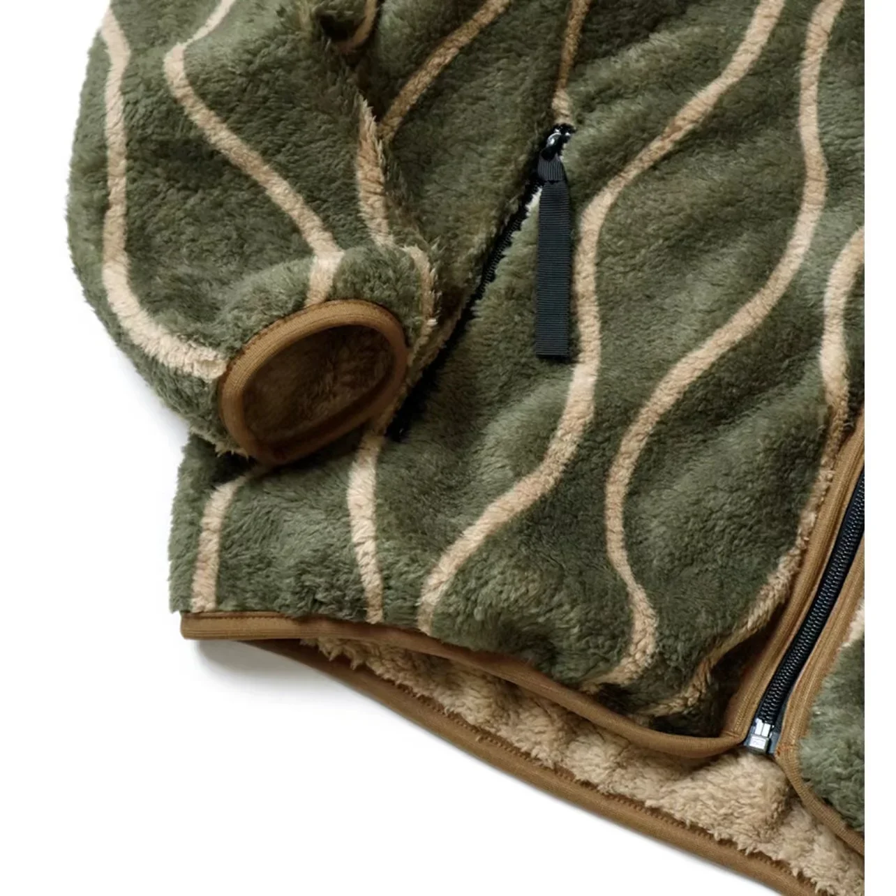 22AW KAPITAL Hiroda Hiroshi Tangcao Fleece Wavy Stripe Zipper Stand Collar Jacket Men's Green Loose Print Coat New 4