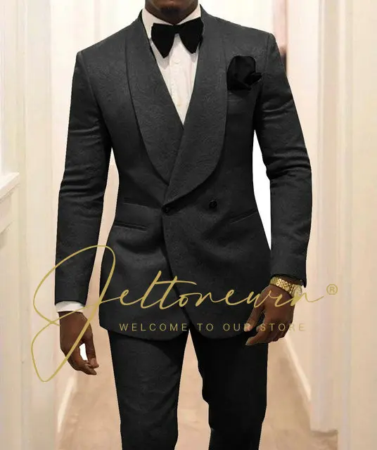 

Wedding Suits For Men Groom Tuxedo 2 Pieces Men's Suit Black Floral Blazer Pant PromTuxedo Shawl Lapel Dinner Party Blazer Sets
