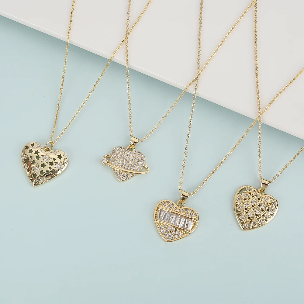 

XUANYU Various Geometric Patterns Pentagram Zircon Diamond Gold Plated Sweet Romantic Fashion Women's Heart Pendant Necklace