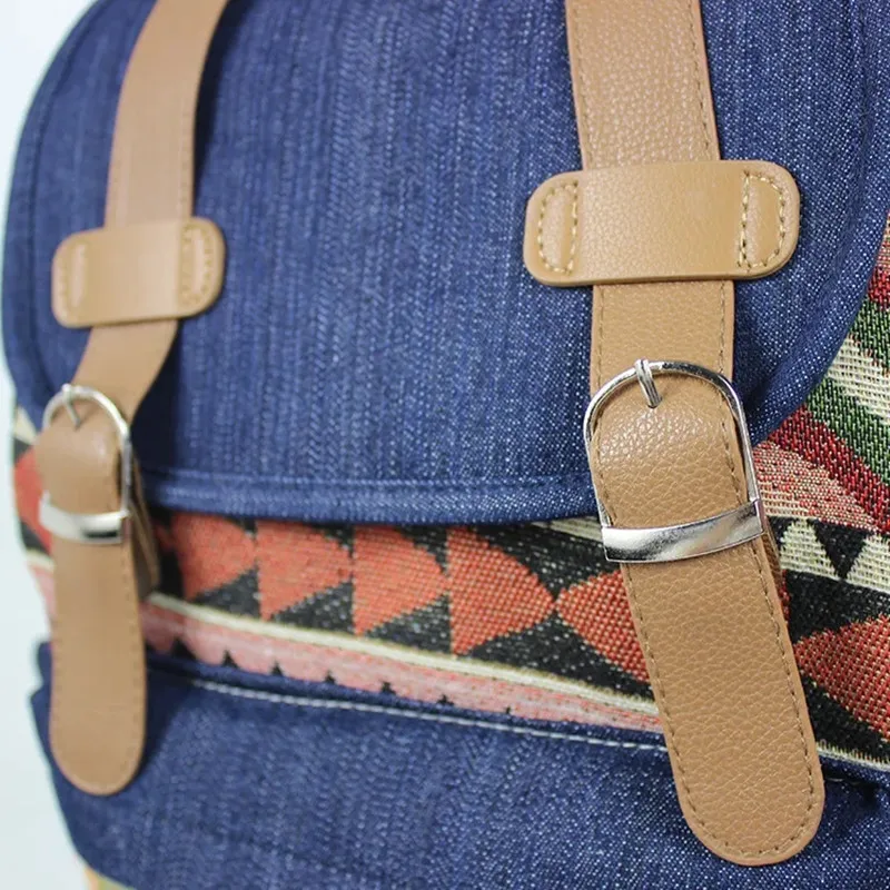 Ethnic Female Backpack Travel Bag Denim Drawstring Shoulder Bag Student School Bag Plecaki Szkolne Backpack School Canva Bags