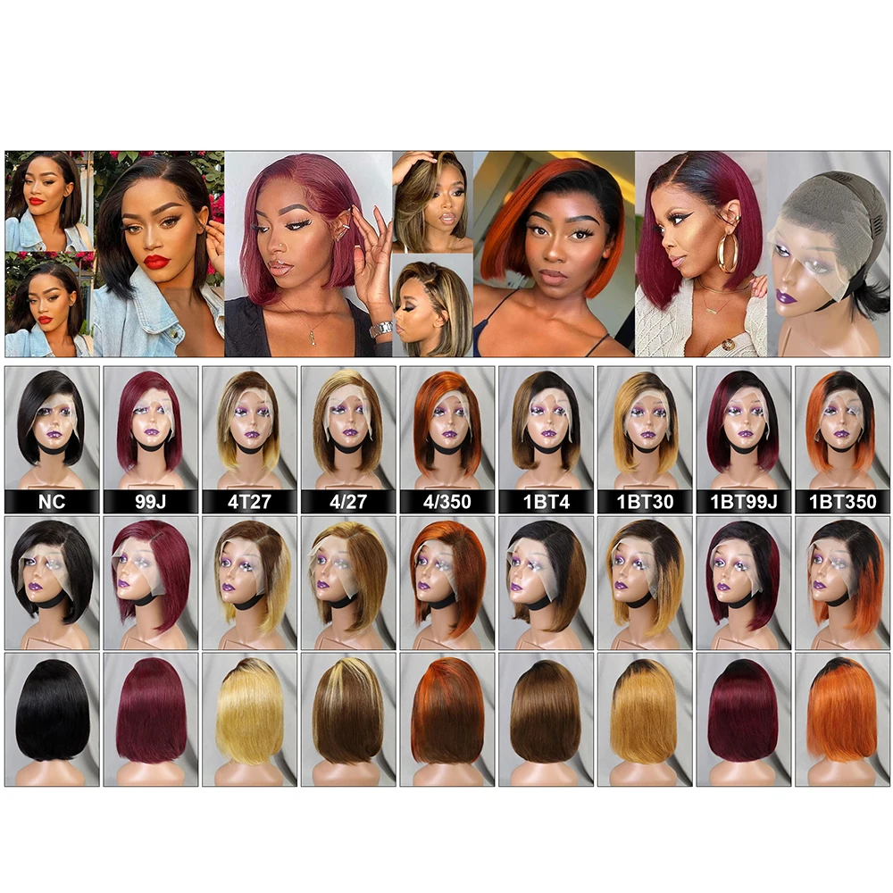 13x4 Lace Front Human Hair Wig 180% Density Straight Bob Human Hair Wig Frontal Wigs for Women