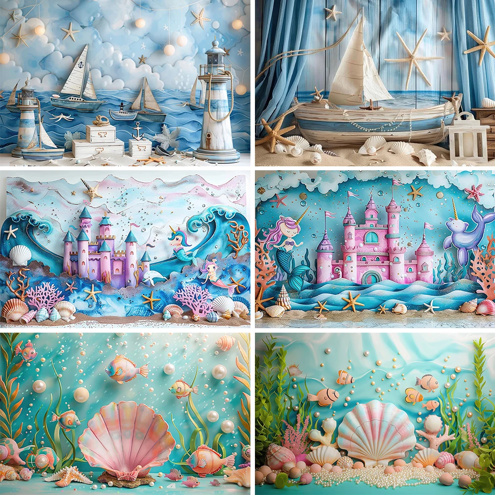 

Bonvvie Photography Backdrop Mermaid Princess Girl Cake Smash Decor Banner 1st Birthday Party Baby Shower Photocall Background