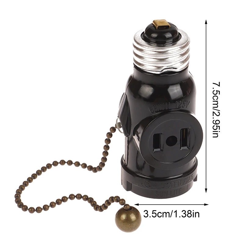Description Picture 2 of itemHome White Black Bakelite L5-15R US To E26 Light Bulb Socket With 15CM Pull Chain Switch America Lamp Holder Conversion Base New