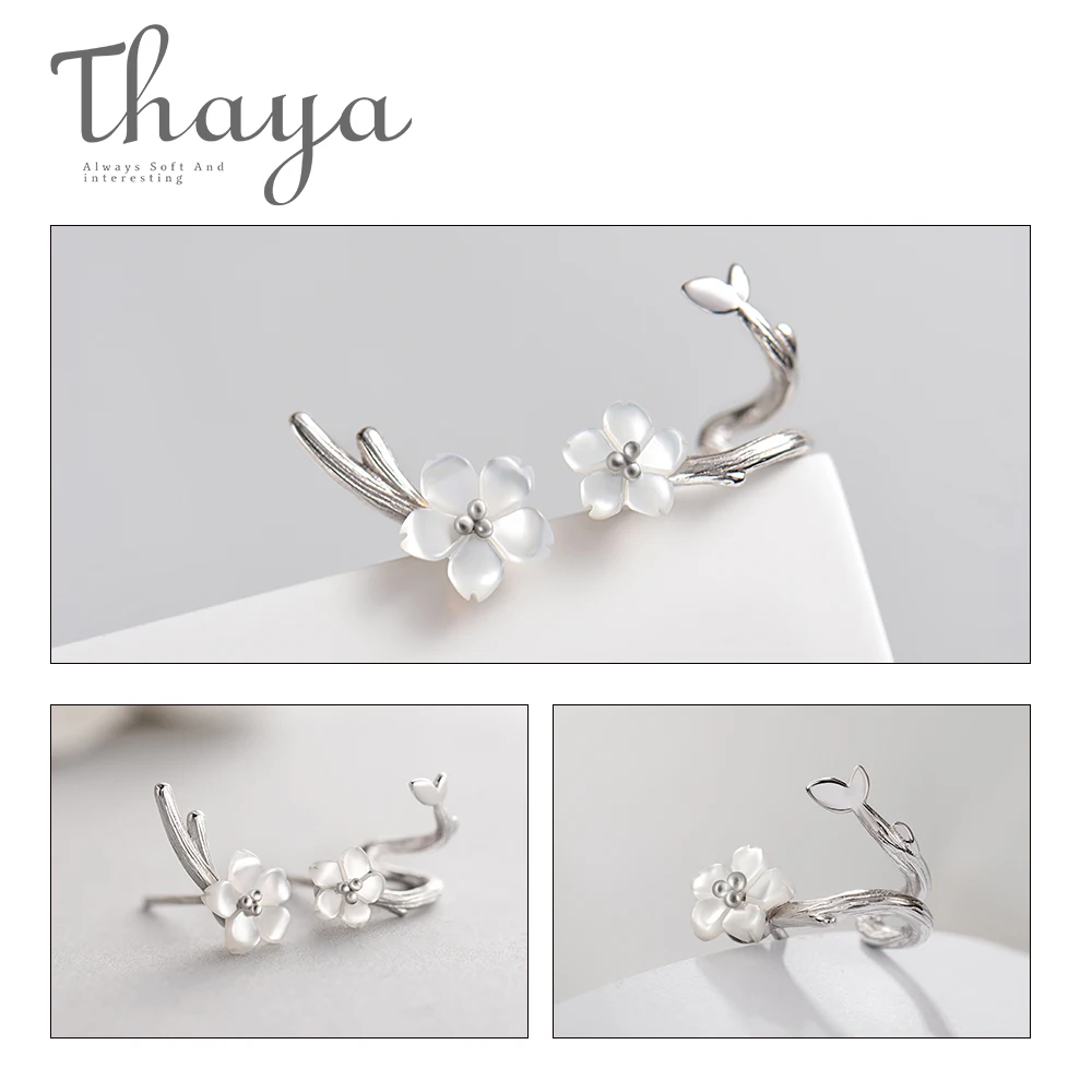 Thaya White Cherry Flower S925 Silver Earrings Original Design Female Fashion Earrings For Women Trendy Elegant Fine Jewelry