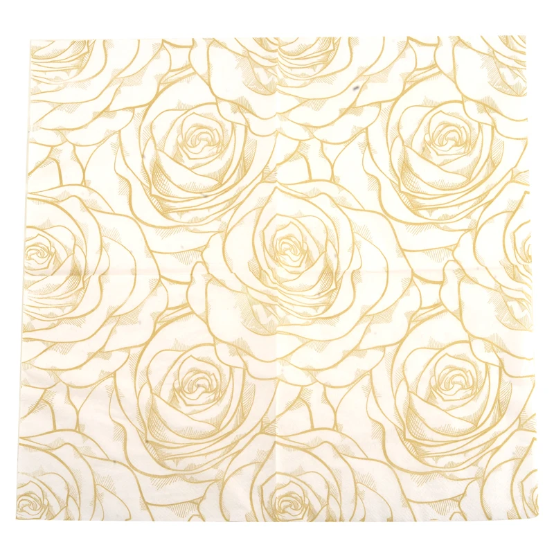 Line Drawing Rose Gold Print Napkin Placemat Paper Hotel Banquet Paper 20 Sheets Wood Pulp Mouth Cloth Wedding Wine Glass Flower