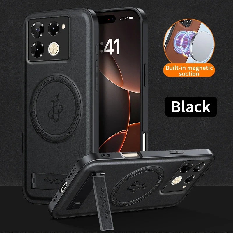 Leather Magnetic Stand Case with Wireless Charging & Shockproof Protection