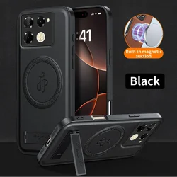 Leather Magnetic Stand Case with Wireless Charging & Shockproof Protection for Hot 40 (Black)