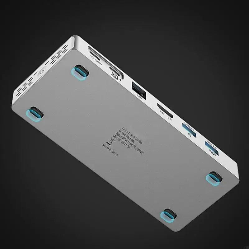 노트북 H8WD를 위한 1개의 USB C 도킹 스테이션 4K HDTV 기가비트 이더넷 100WPD에 대하여 알루미늄 14