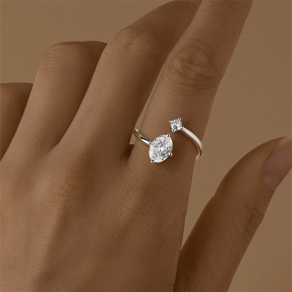 CANNER Love Heart-shape 925 Sterling Silver Adjustable Ring For Women Ins Geometric 6mm Zircon Ring Fine Jewerly Wedding Gift 6