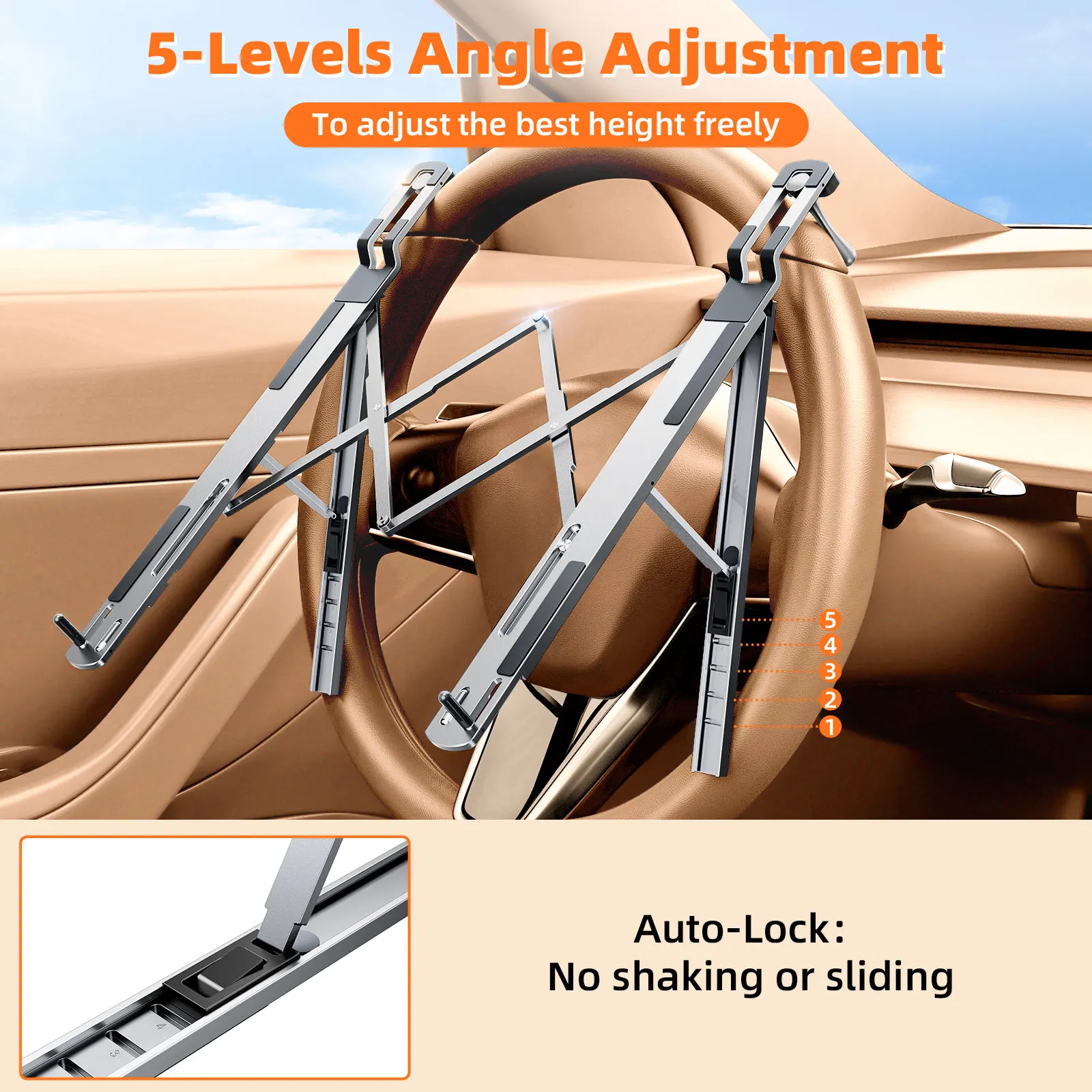 오트바스프 자동차 스티어링 휠 노트북 거치대, 테슬라용 접이식 휴대용 노트북 거치대, 노트북 컴퓨터 태블릿용 조절 가능한 차량용 데스크