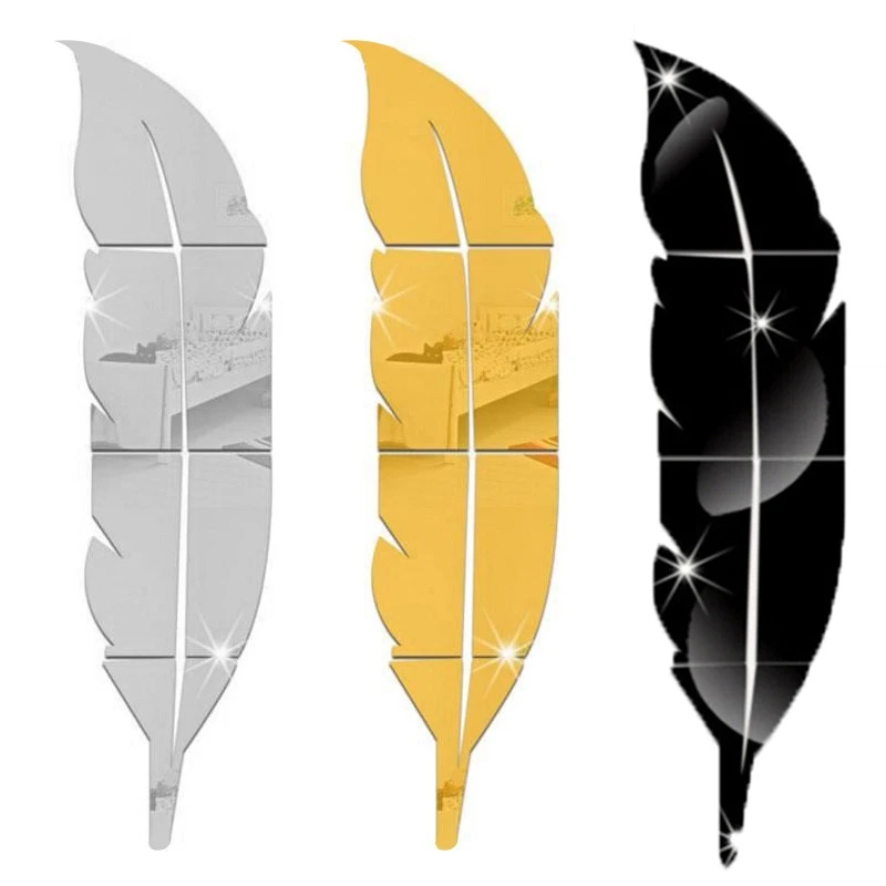 DIY Feather Plume 3D Mirror Wall Sticker For Living Room Art Home Decor