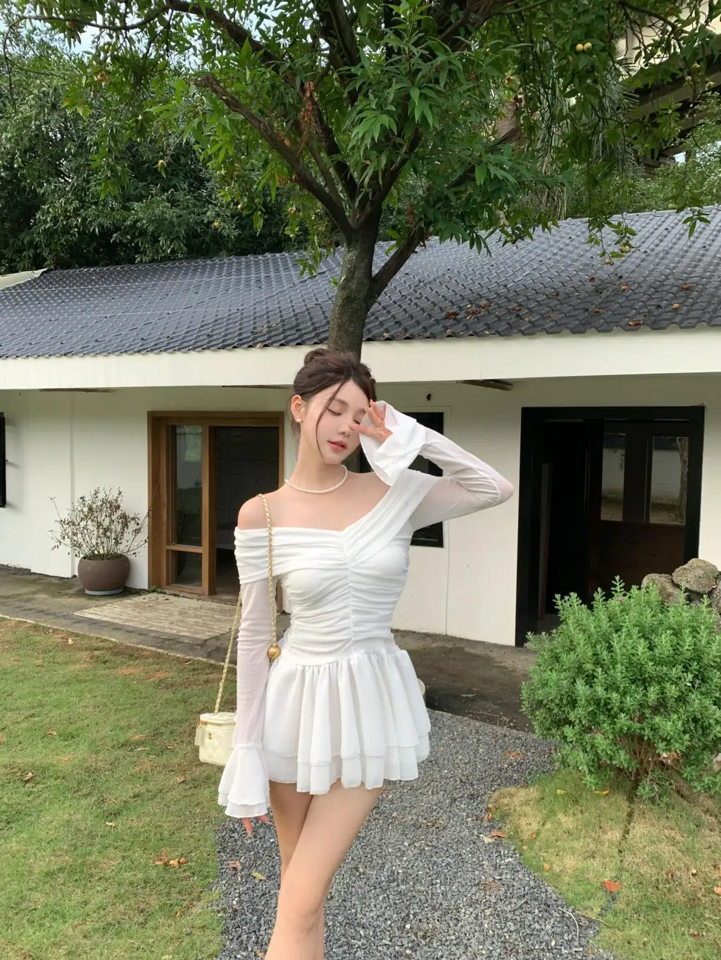 Elegant Mini White Dresses for Women Slash Neck Flare Sleeves Slim Waist Ruffles A-line Korean Fashion Short Vestidos Mujer New