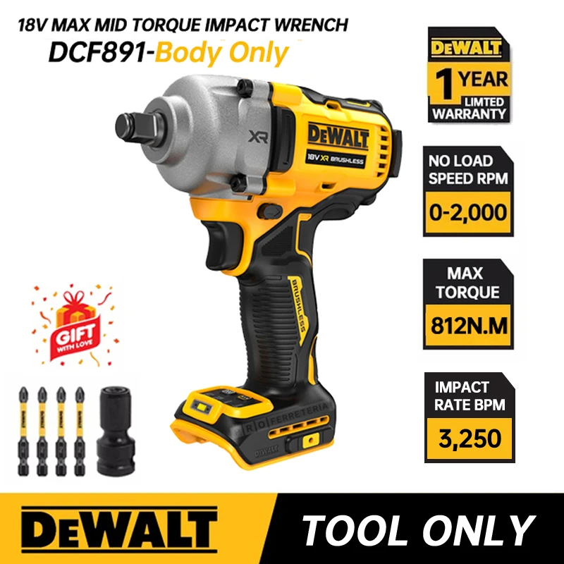 DEWALT DCF891B Cordless Impact Wrench With Hog Ring Anvil DCF891 Tool