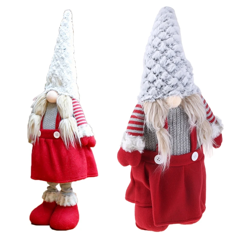 Handmade Christmas Elf Decoration Retractable Standing Swedish Gnome Tomte Toy For Doll Ornaments 6XDE