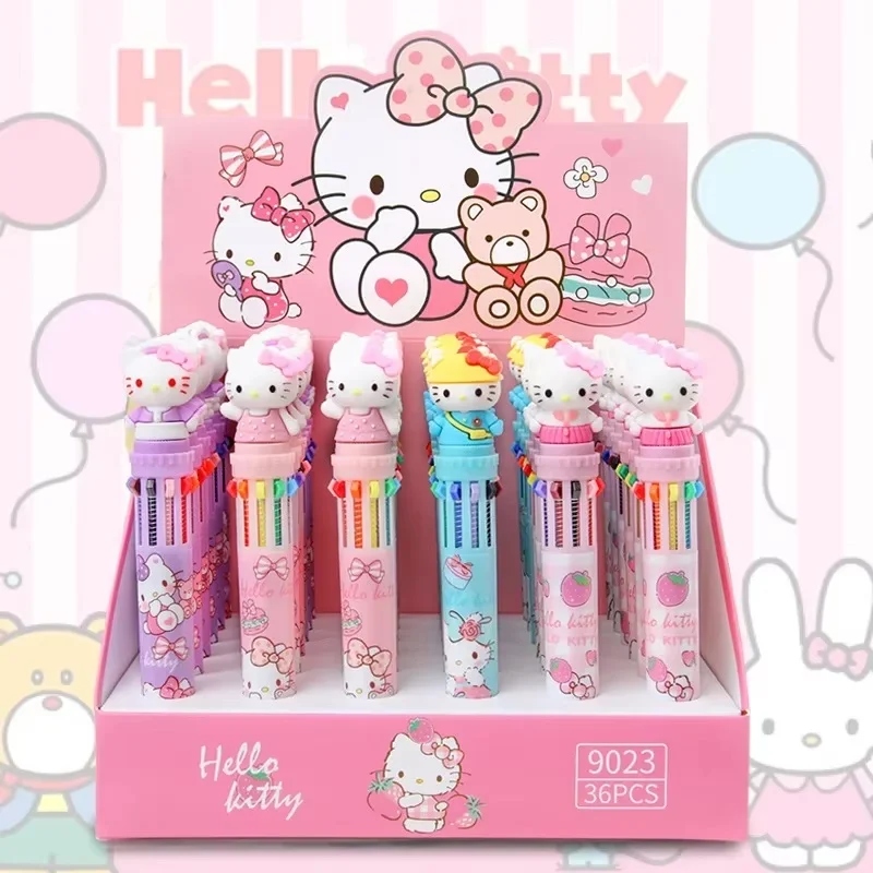 Sanrio Kuromi 볼펜 36pcs 10 색 마커 헬로 키티 0.7mm 학교 문구 낙서 그림 쓰기 도구