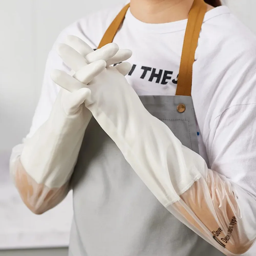 Dishwashing Gloves Female Waterproof Fleece Heavy Household Kitchen Durable Washing Dishes Cleaning Winter Long Sleeve Rubber dishwashing gloves