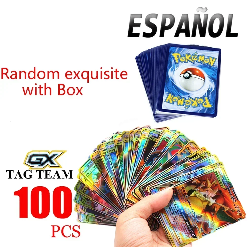 100PCS Spanish Pokemon Game Card GX V Mega Shining Game Battle Carte Trading Collection Cards Toys Children Gifts