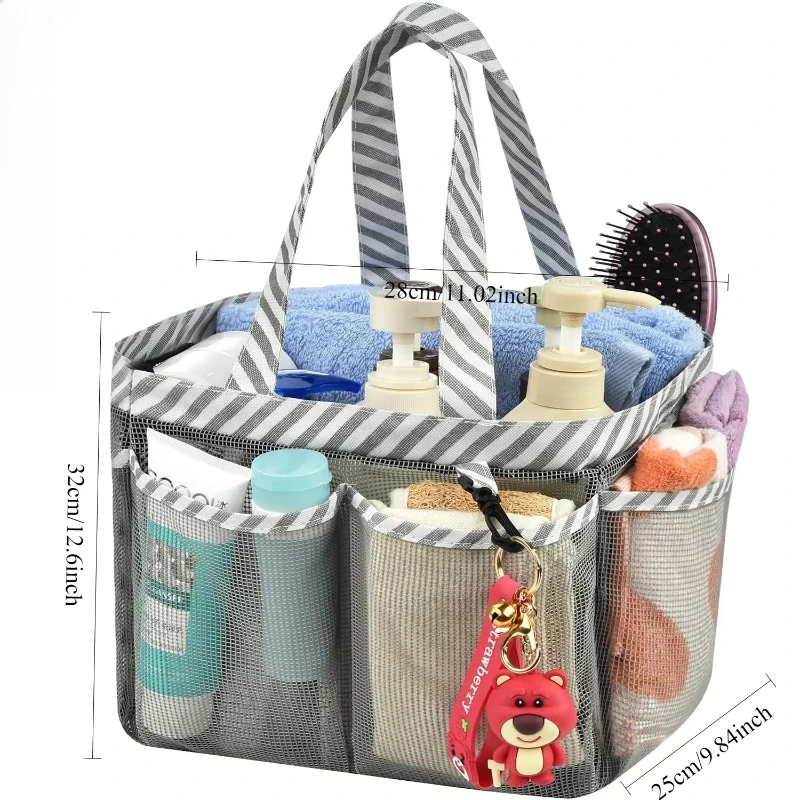 Mesh Shower Caddy Tote, Portable College Bathroom Tote, Quick Hold , 8 Basket Pockets with Key Hook and 2 Oxford Handles