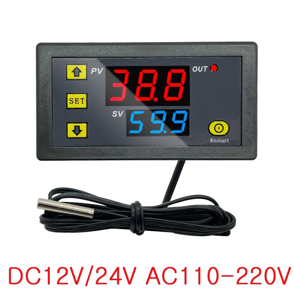DC 12V/24V AC110-220V Probe line 20A Digital Temperature Control LED Display Thermostat With Heat Cooling Control Instrument