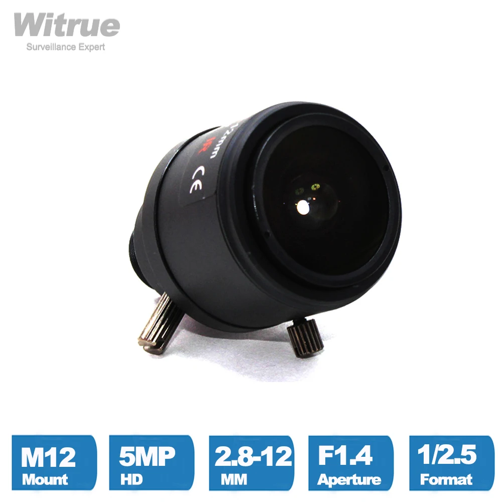 5MP Varifocal Lens M12 Mount 2.8-12mm 1/2.5 inch F1.4 With IR Filter Fixed Iris Manual Focus and Zoom For Action Sports Camera