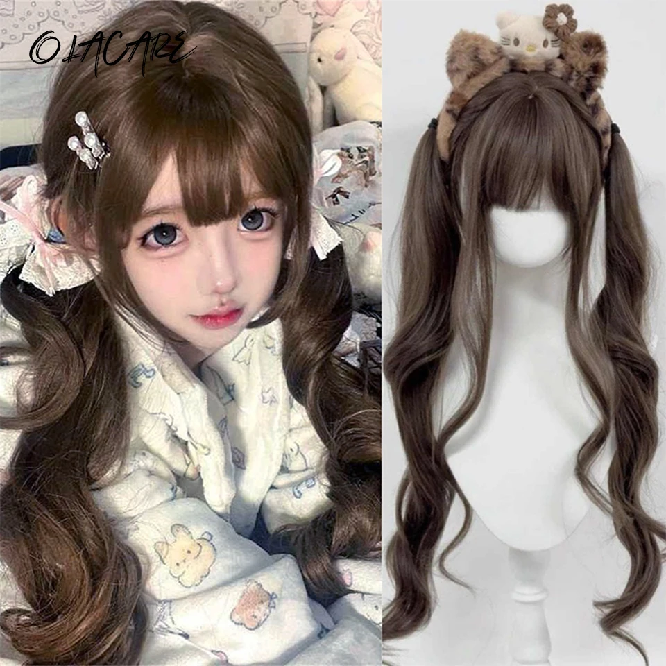 Brown Curly Synthetic Wig For Women With Bangs