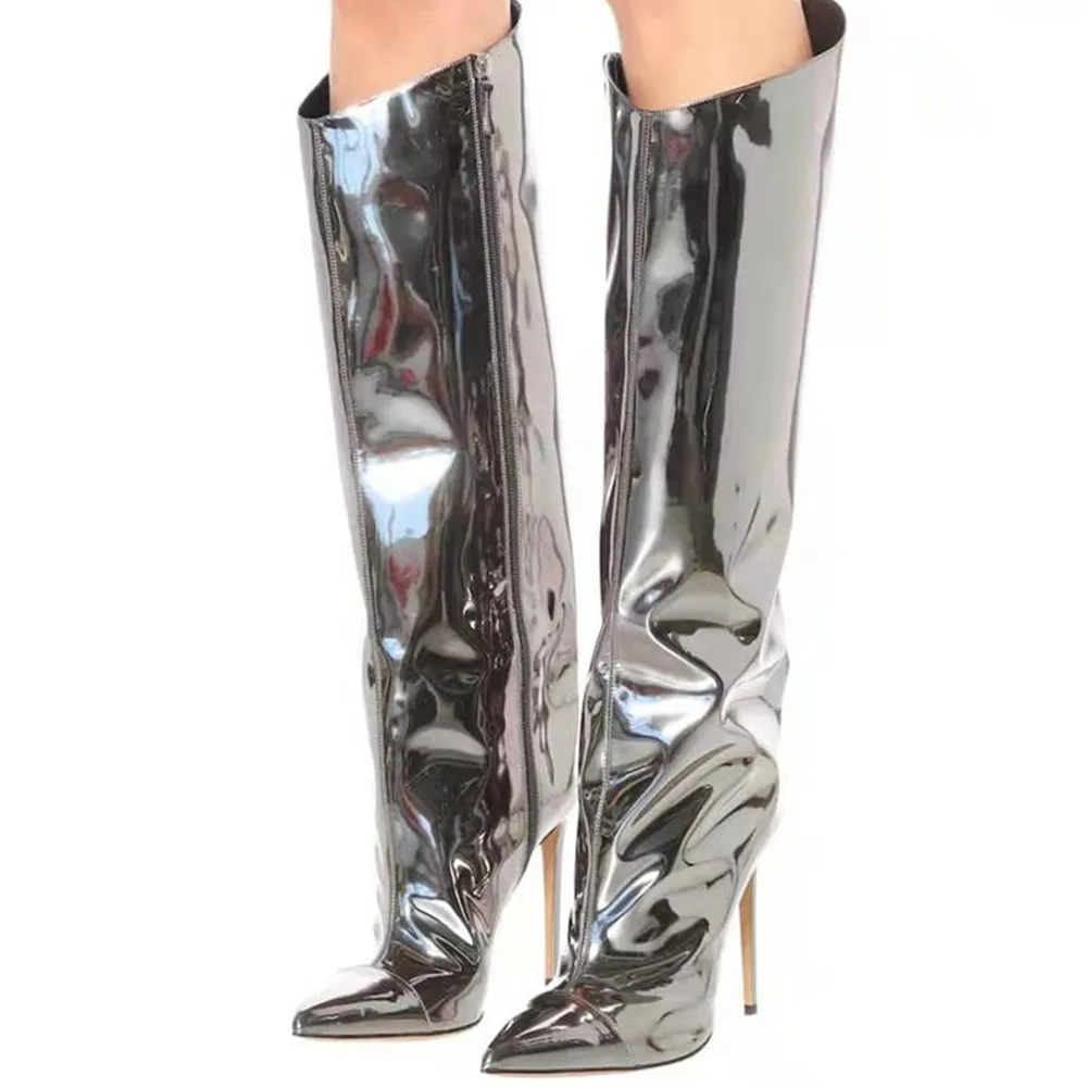 

Sexy Party Women Knee High Boots Pointed Toe Side Zipper Spring Autumn Shoes Woman Thin High Heels High Boots Big Size