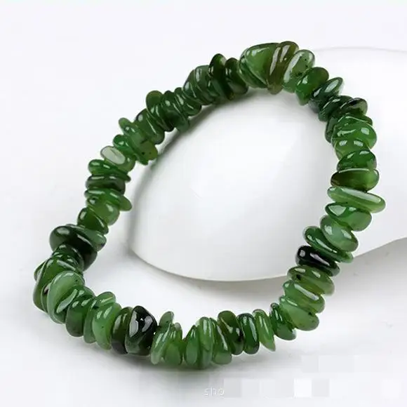 

Натуральный зеленый нефритовый опущенный камень браслет для мужчин и женщин необработанный нефритовый нефрит с бусинами из нефрита эластичные браслеты-обручи