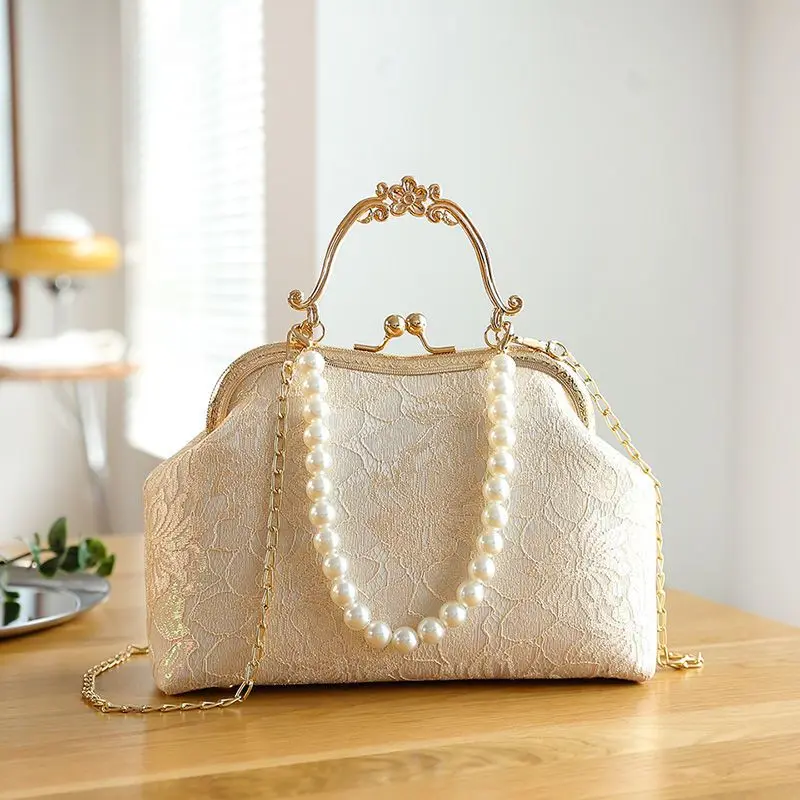 Vintage Classic Lace Bag Beads Wedding Shell Lock Bags Women Shoulder Crossbody Bag Chain Women's Handbags Purses Crossbody Bag Women Handbags