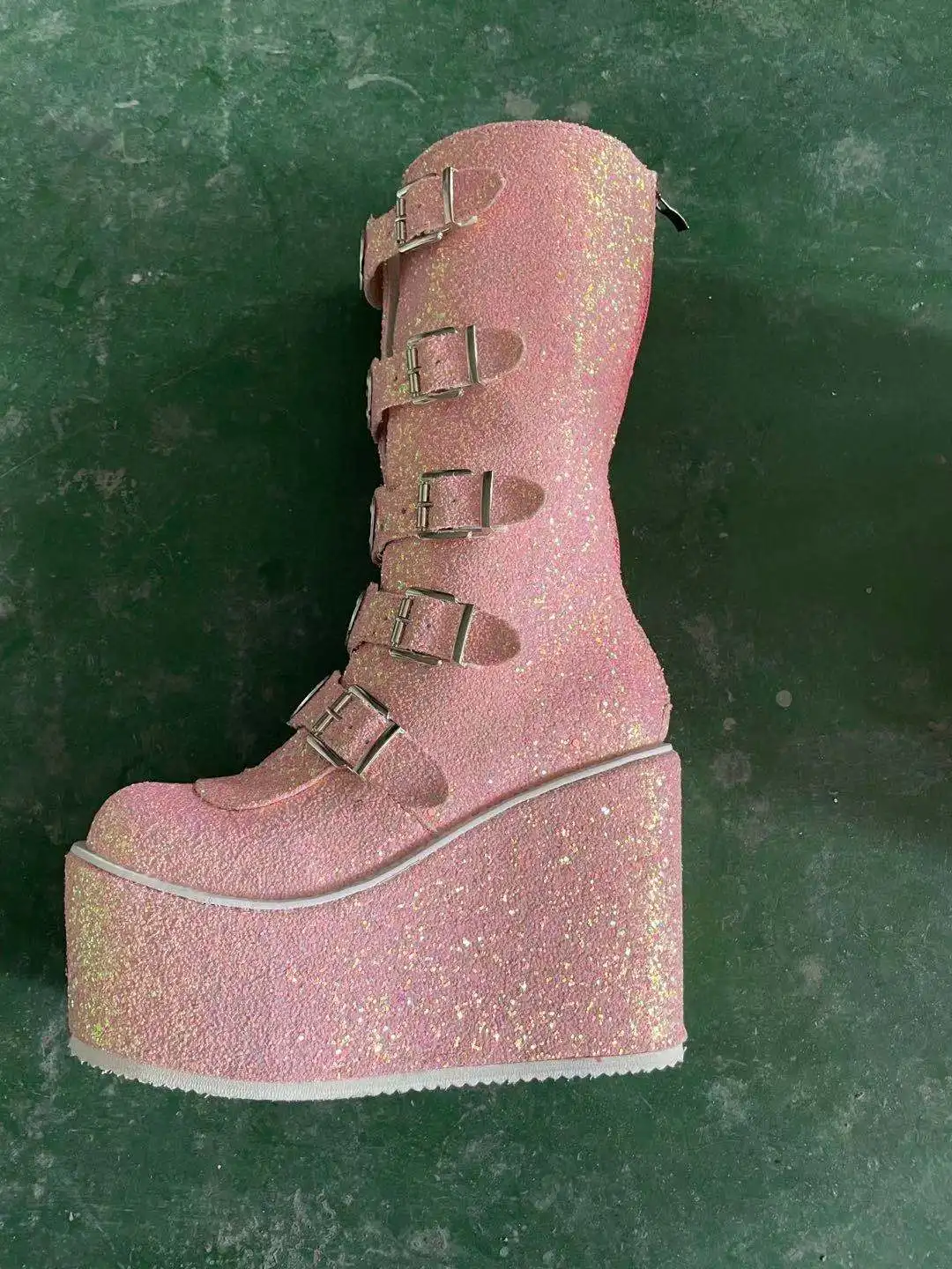 Brand Design Big Size 43 Black Gothic Style Cool Punk Motorcycles Boots Female Platform Wedges High Heels Calf Boots Women Shoes platform boots,women boots