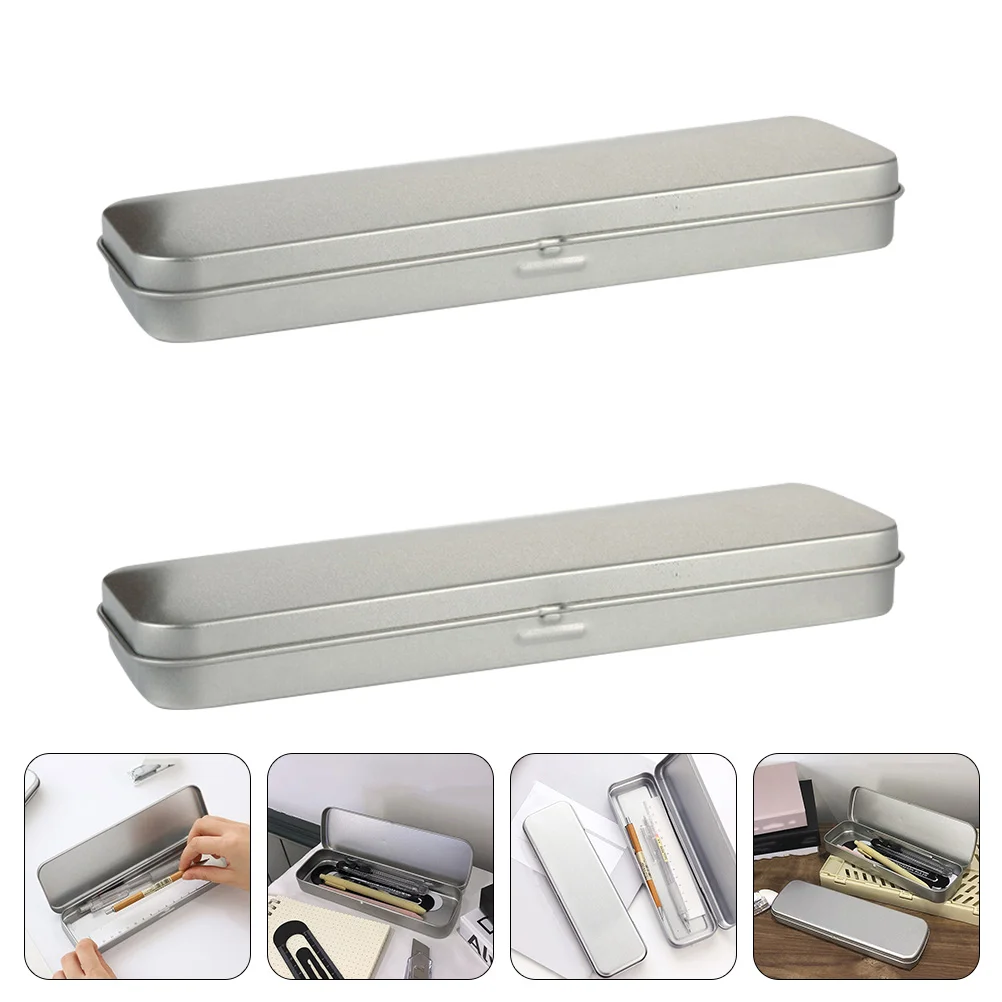 

2 Pcs Tinplate Stationery Box Household Pencil Organizer Multifunction Case Daily Wear Resistant Supplies Supply