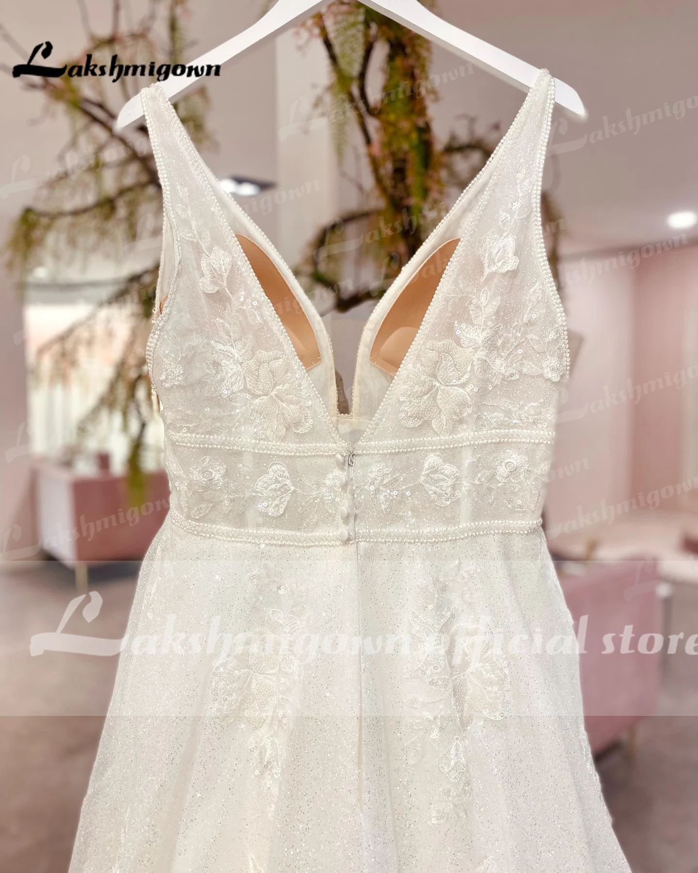 Lakshmigown Glitter Shiny Wedding Dress Customized V Neckline  Low V Back Vestidos De Noiva Bridal Gowns vestido de casamento 5