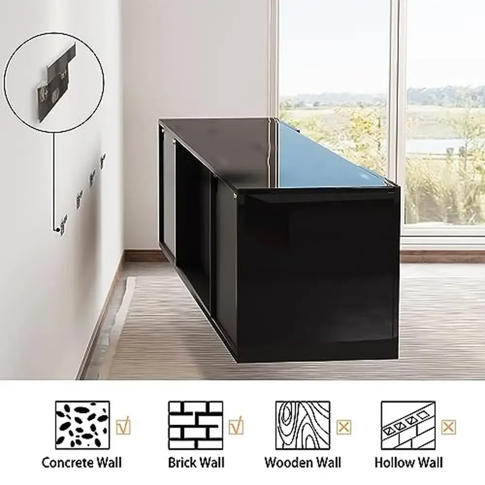 Mirrored Wall Mounted Entertainment Center with LED Lights & 40" Electric Fireplace Space Efficient Floating TV Stand Stylish 2