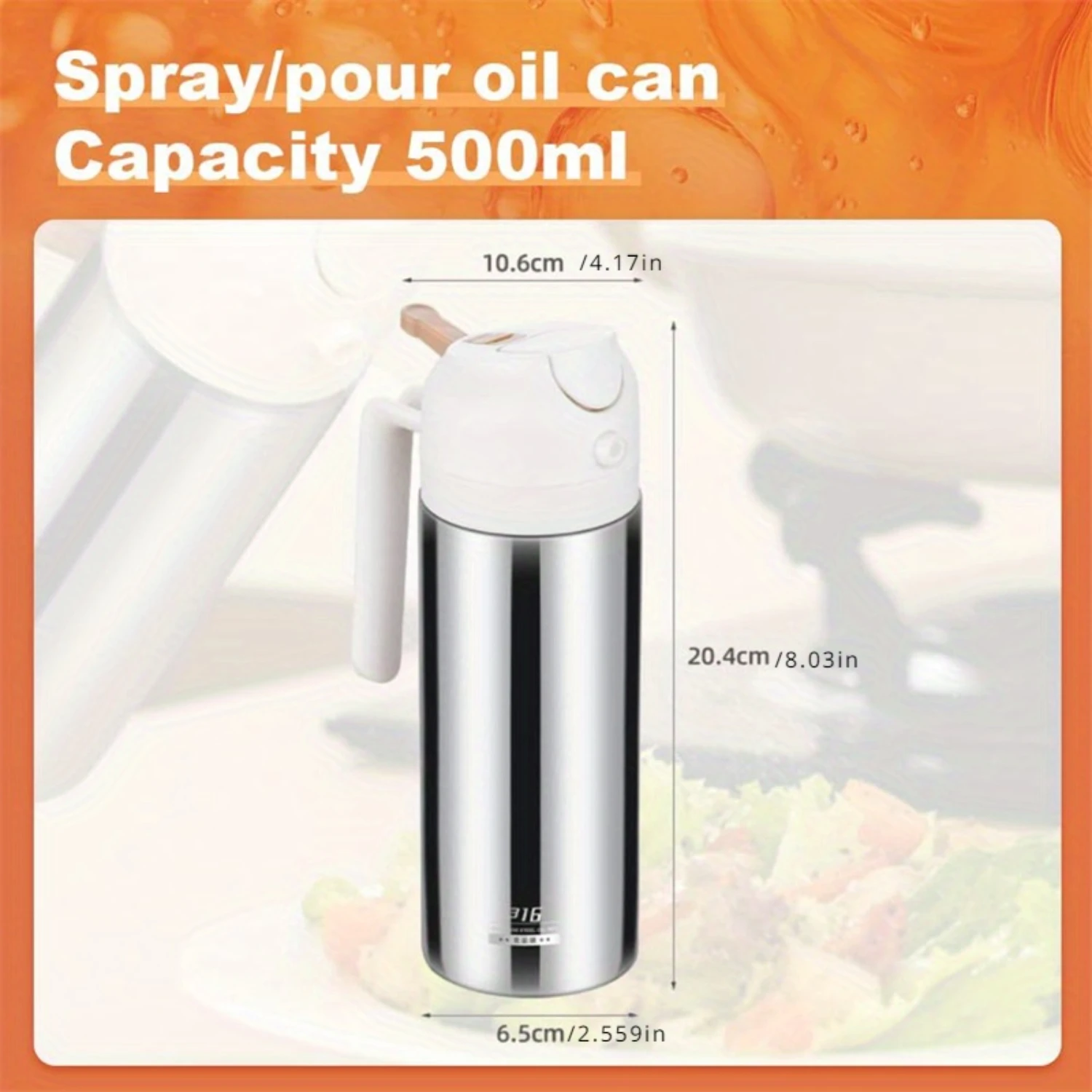 Food-grade Stainless Steel Oil Spray Bottle Can 2-in-1 Oil Sprayer & Dispenser-1Pc