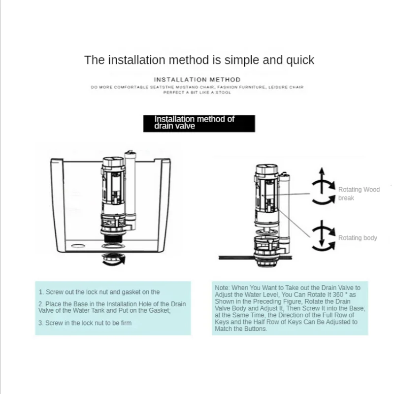 Toilet drain valve Split Toilet Drain Valve Two-button Toilet Water Outlet Valve Dual Flush Fill Water Tank Fittings Drain Flush Cistern