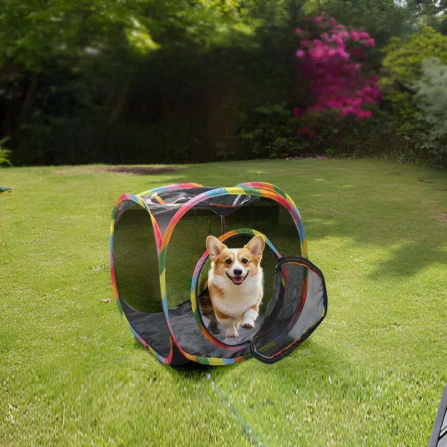Square Foldable Outdoor Mesh Cat Tunnel Breathable Summer Kitty Tent with Play Tunnel Interactive Pet Play Cube Toys