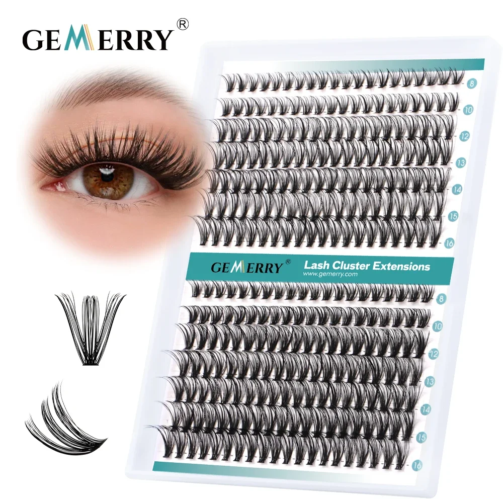 Gemerry Cluster Einzelwimpern, 240 Stück, großes Tablett, 30 P/40 P, vorgefertigte Volumenfächer, Fuchs-Augeneffekt, Cosplay-Wimpernverlängerung, Make-up