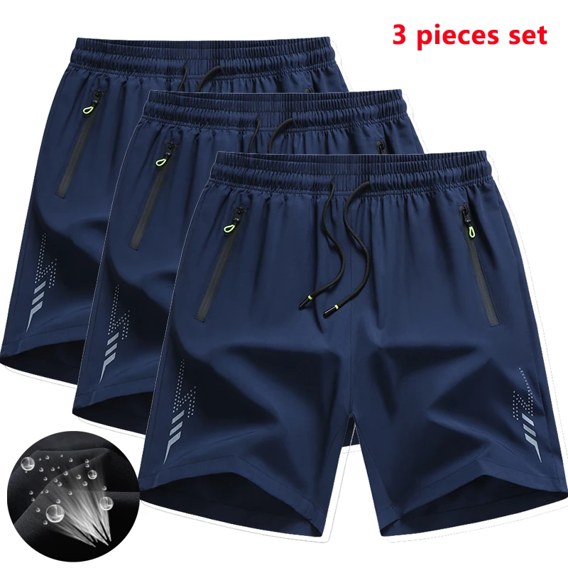 3 Pieces Running Shorts Men Gym Sports Quick Dry Workout Training Fitness...