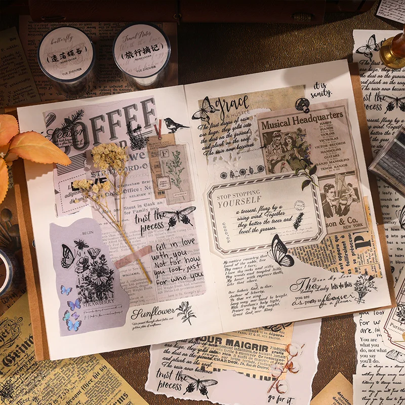 Yoofun 5x300cm Vintage English Writing Lyrics Letters Forest PET Tape Retro Style Scrapbooking Journal Masking Tape 6