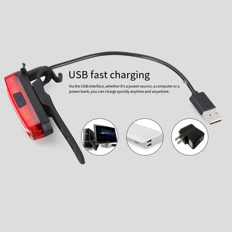 Bike Tail Light  - Bicycle Light 5 Modes Red/Blue, Waterproof IP64, Rechargeable USB-C - 6