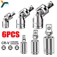 6ชิ้นอะแดปเตอร์เต้าเสียบข้อต่ออเนกประสงค์1/2 ''3/8'' 1/4 ''ชุดข้อนิ้วยืดหยุ่นวงล้อต่อมุมประแจแขนอะแดปเตอร์ 1