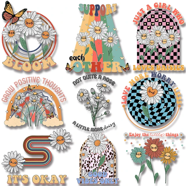 Stay Groovy Flower Letter Patches Iron-on Stickers for Clothes