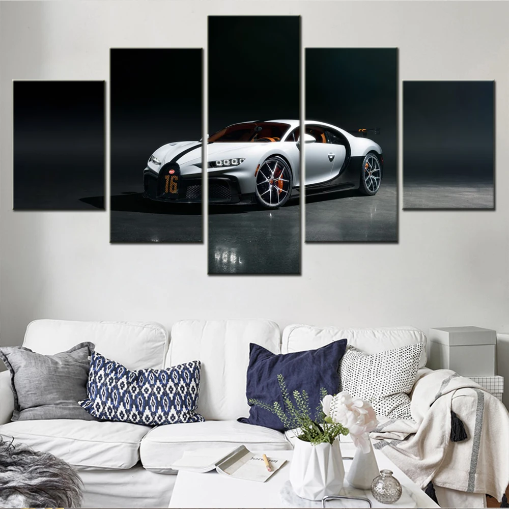 5 Pieces Canvas Wall Arts Poster Painting White Cool Racing Car Speed ...