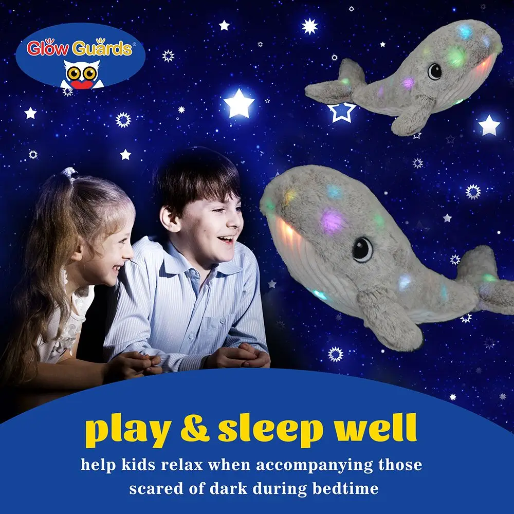 46cm Grey Whale LED Luminous Plush Toy Animal Throw Pillow Soft and Comfortable Children's Cotton Filled Cushion Gift for Girl