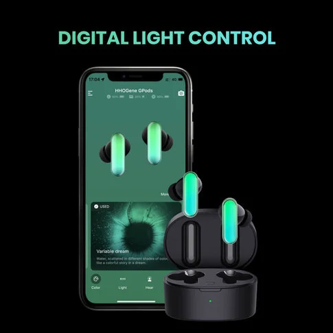 New HHOGene GPods With Light Control TWS Wireless Earbuds ANC Full RGB LEDs IPX4 Bluetooth 5.2 Headphones USB-C World Premiere 4