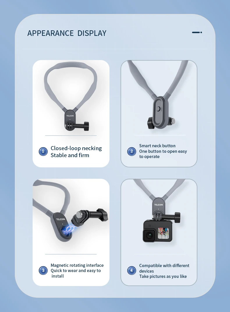 TELESIN Silicone Neck Hold Halter Suit Mount For GoPro Hero 11 10 9 8 7 6 5 Inst